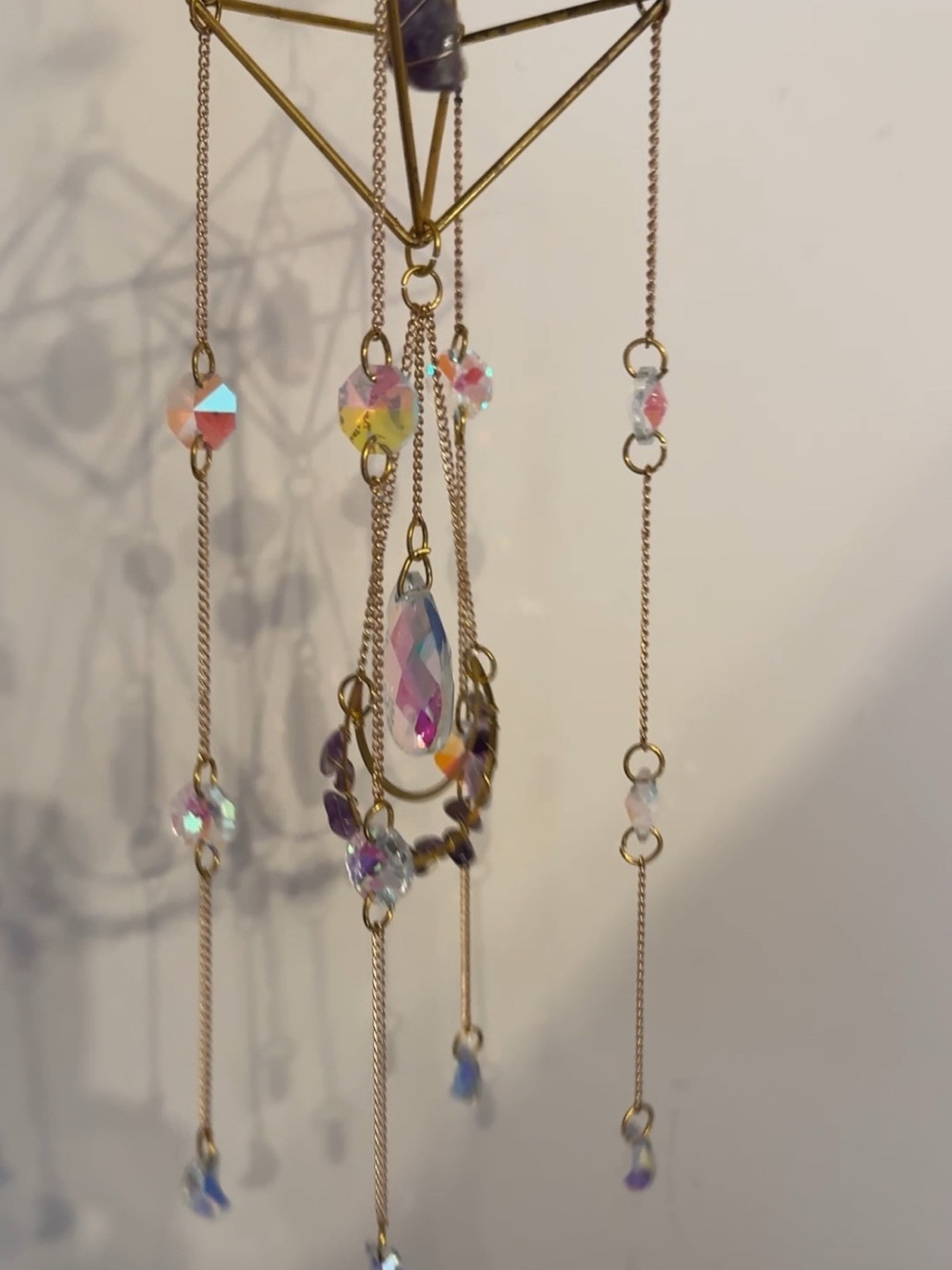 Boho Geometric Hanging Decor Iridescent Teardrop handmade Sun Moons